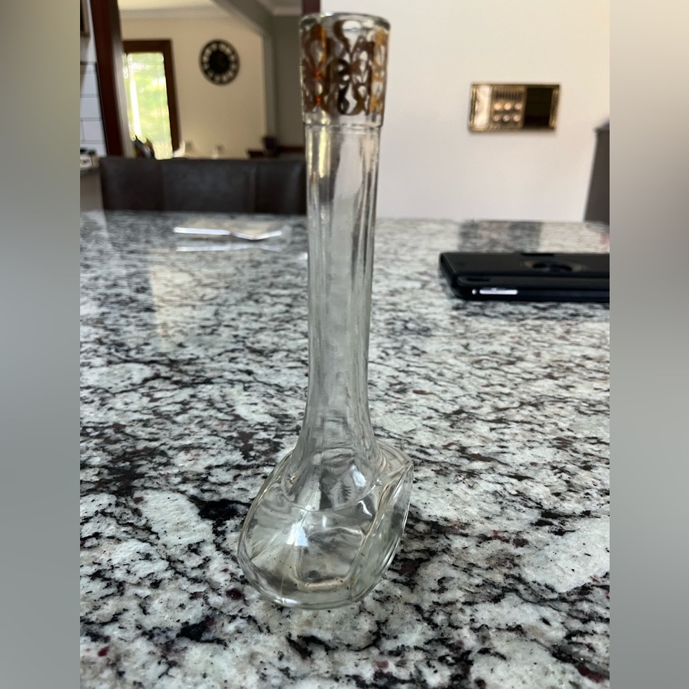 Vintage Avon glass flower bud vase/ perfume bottle! Gold rim